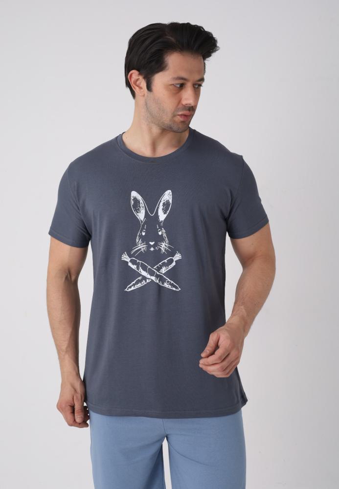 Pijama barbat cu maneca scurta si pantaloni 3/4, culoare gri inchis, Engros